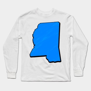 Bright Blue Mississippi Outline Long Sleeve T-Shirt